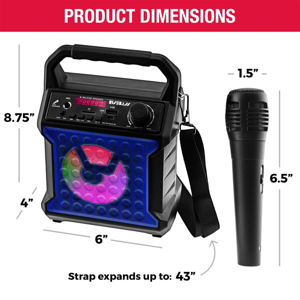 Risebass Karaoke Machine: Portable, Rechargeable with Lights, FM Radio, and SD/TF Card Support.